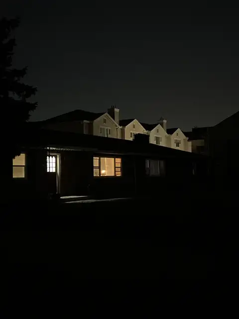 Peaceful night, soft glow from within.